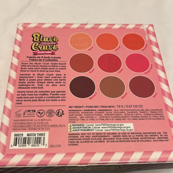 Blush Crush 9 Color Blush Palette Match Three by Rude Cosmetics full size 0.67oz - Picture 3 of 8